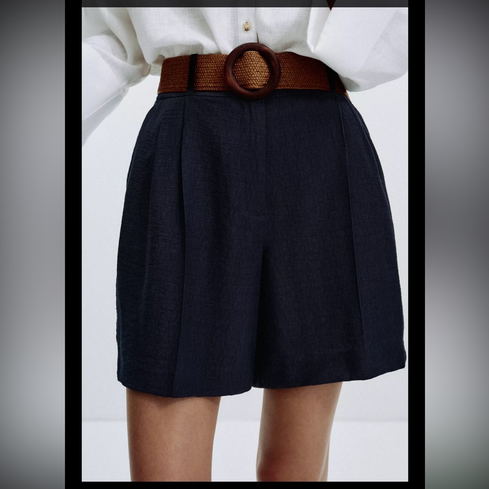 Navy Women's Shorts with Brown Belt